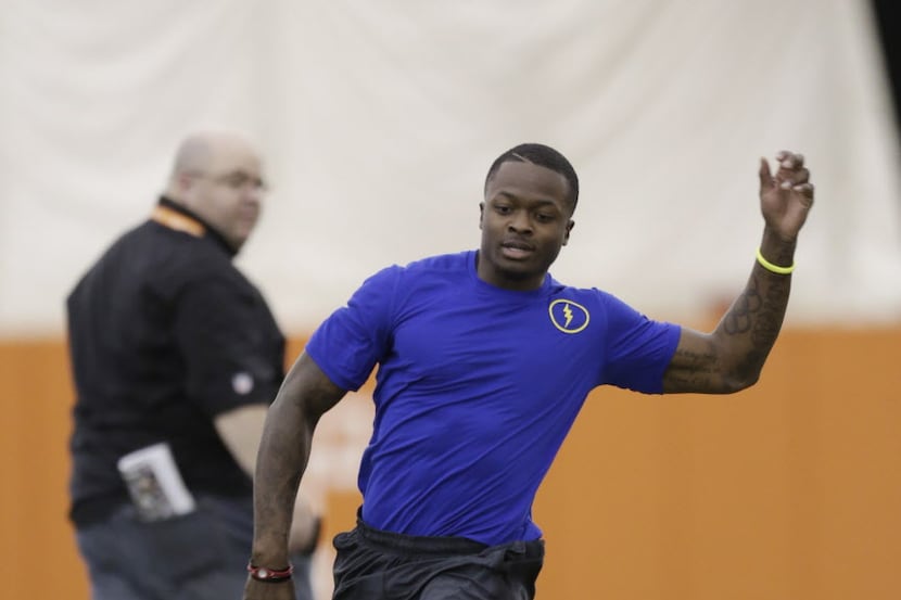 Marquise Goodwin during Texas' Pro Day at the indoor practice bubble. (AP Photo/Eric Gay)