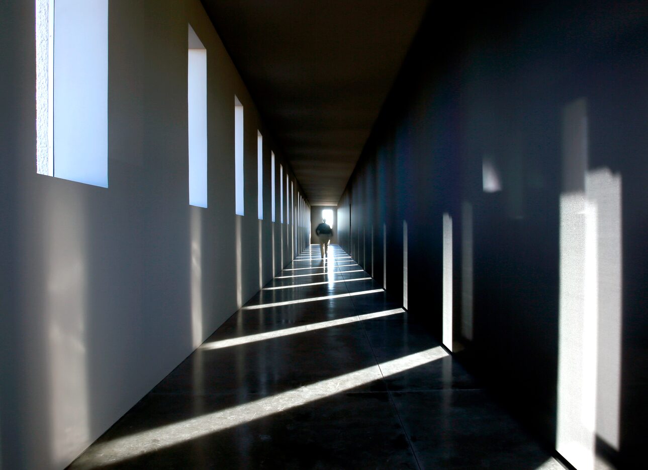 Light and shadow play in the Robert Irwin Untitled (dawn to dusk) 2016 permanent...