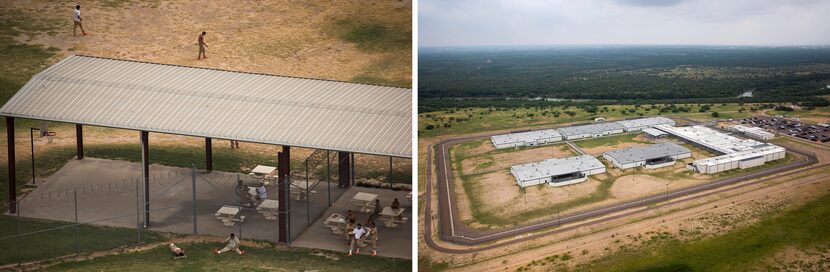 Inmates in the Webb County Detention Center (left), a few miles away from El Cenizo, Texas,...