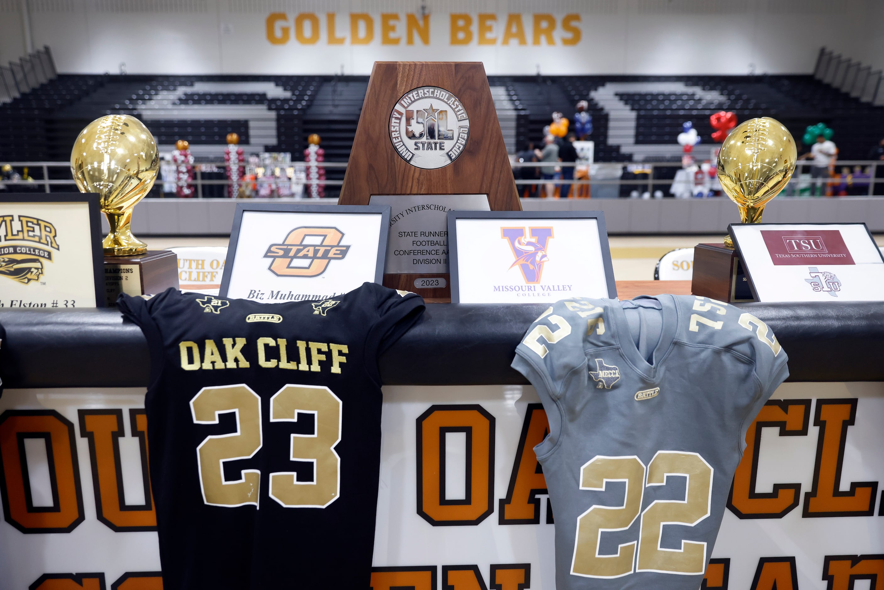 South Oak Cliff’s 2023 State Football Runner-Up trophy was on display as football players...