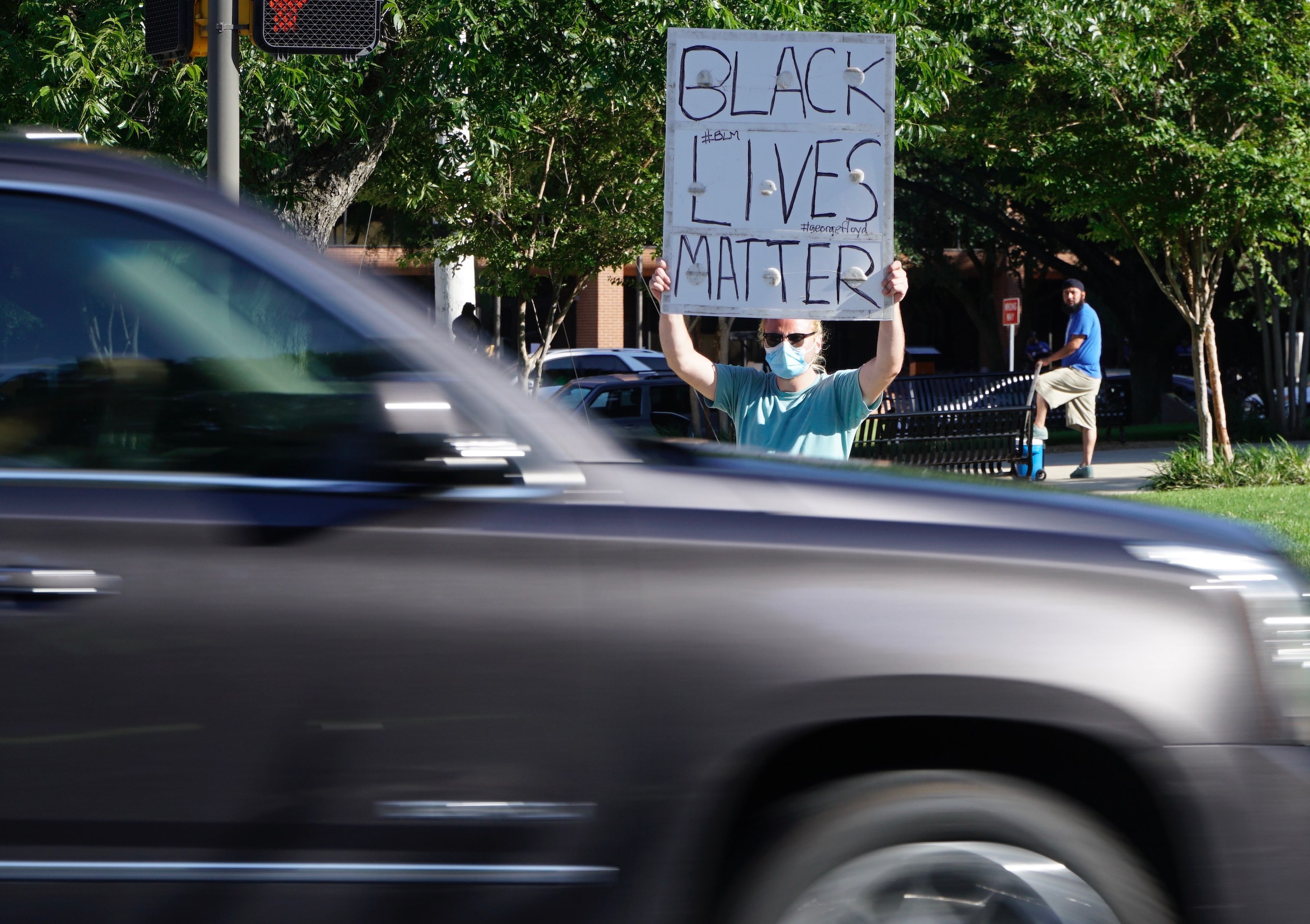 Andy Marquez was among dozens of protesters at the old courthouse in downtown Fort Worth on...