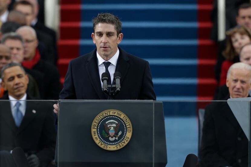 Poet Richard Blanco speaks during the ceremonial swearing-in at the U.S. Capitol during the...