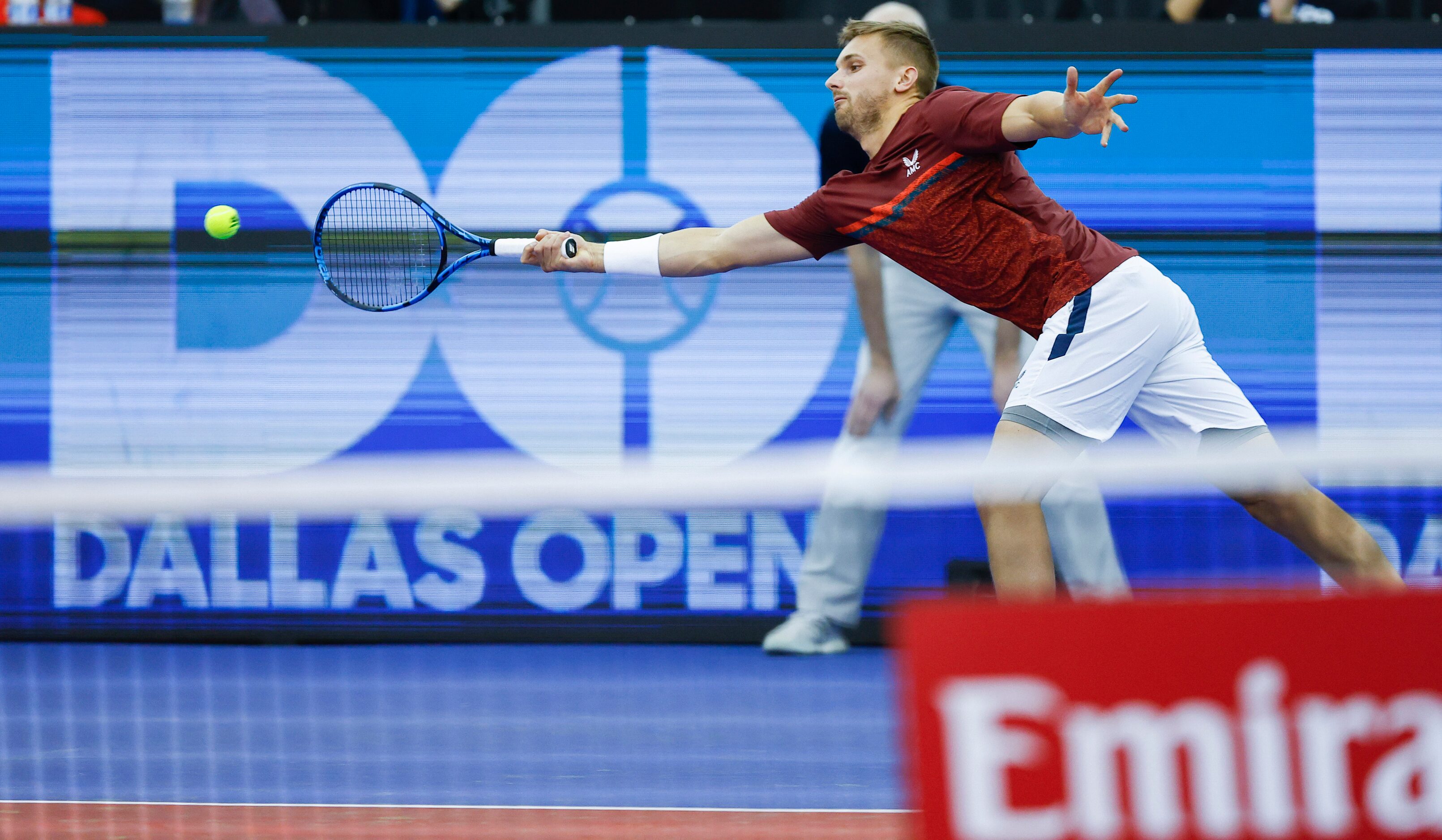 Lloyd Glasspool returns the ball during the doubles final of the ATP Dallas Open against...