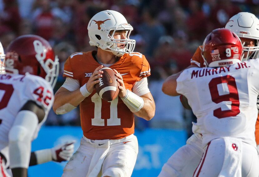 Texas Longhorns quarterback Sam Ehlinger (11) is pictured during the Oklahoma University...