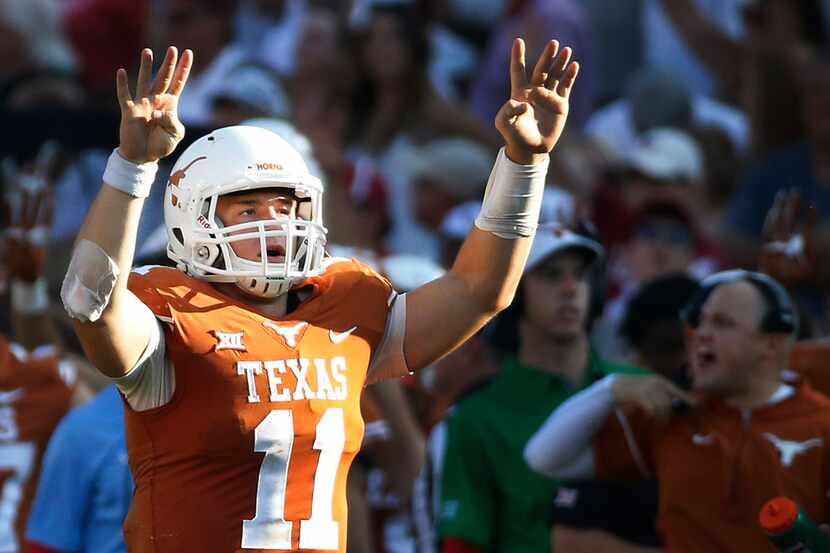 Texas Longhorns quarterback Sam Ehlinger (11) is pictured during the Oklahoma University...