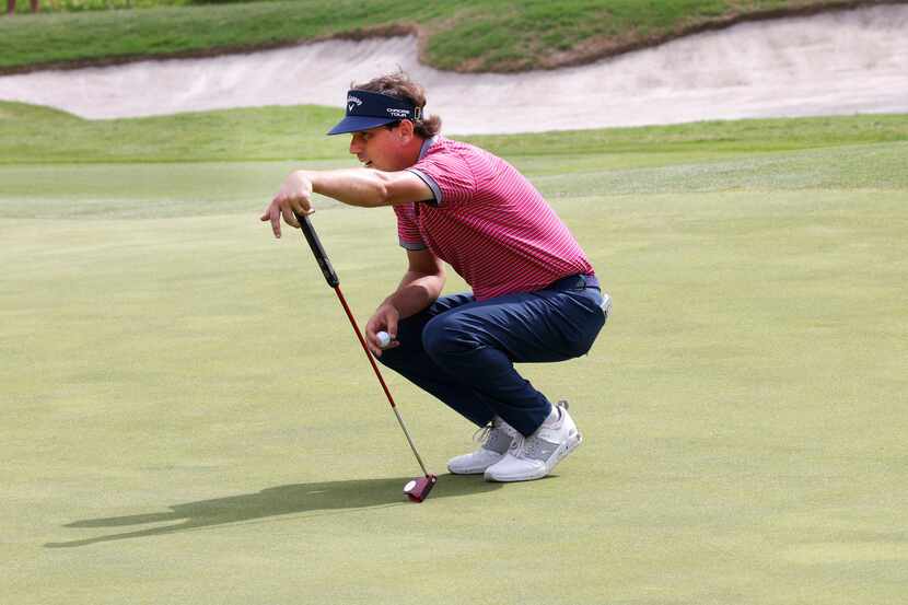 Kelly Kraft lines up a putt on the ninth green during the second round of the Byron Nelson...