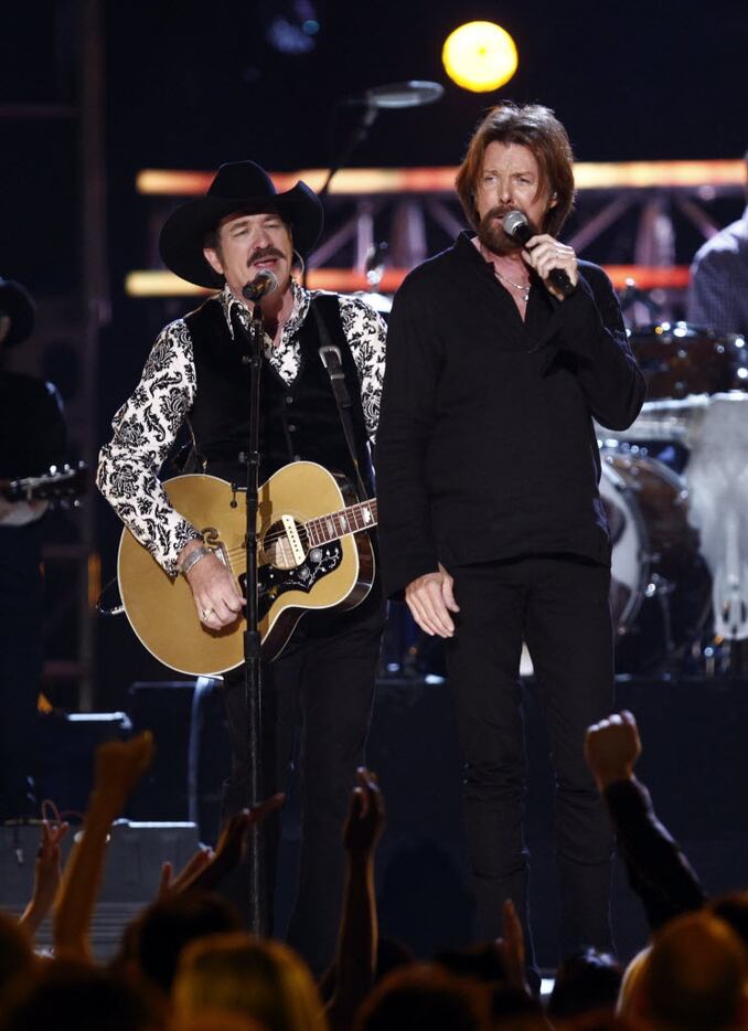 Kix Brooks (left) and Ronnie Dunn of Brooks & Dunn perform at the 45th Annual Academy of...