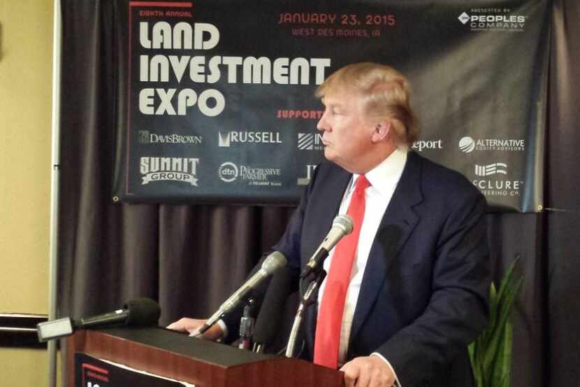  Donald Trump speaks with reporters in West Des Moines, Iowa, on Friday, Jan. 23, 2015. 