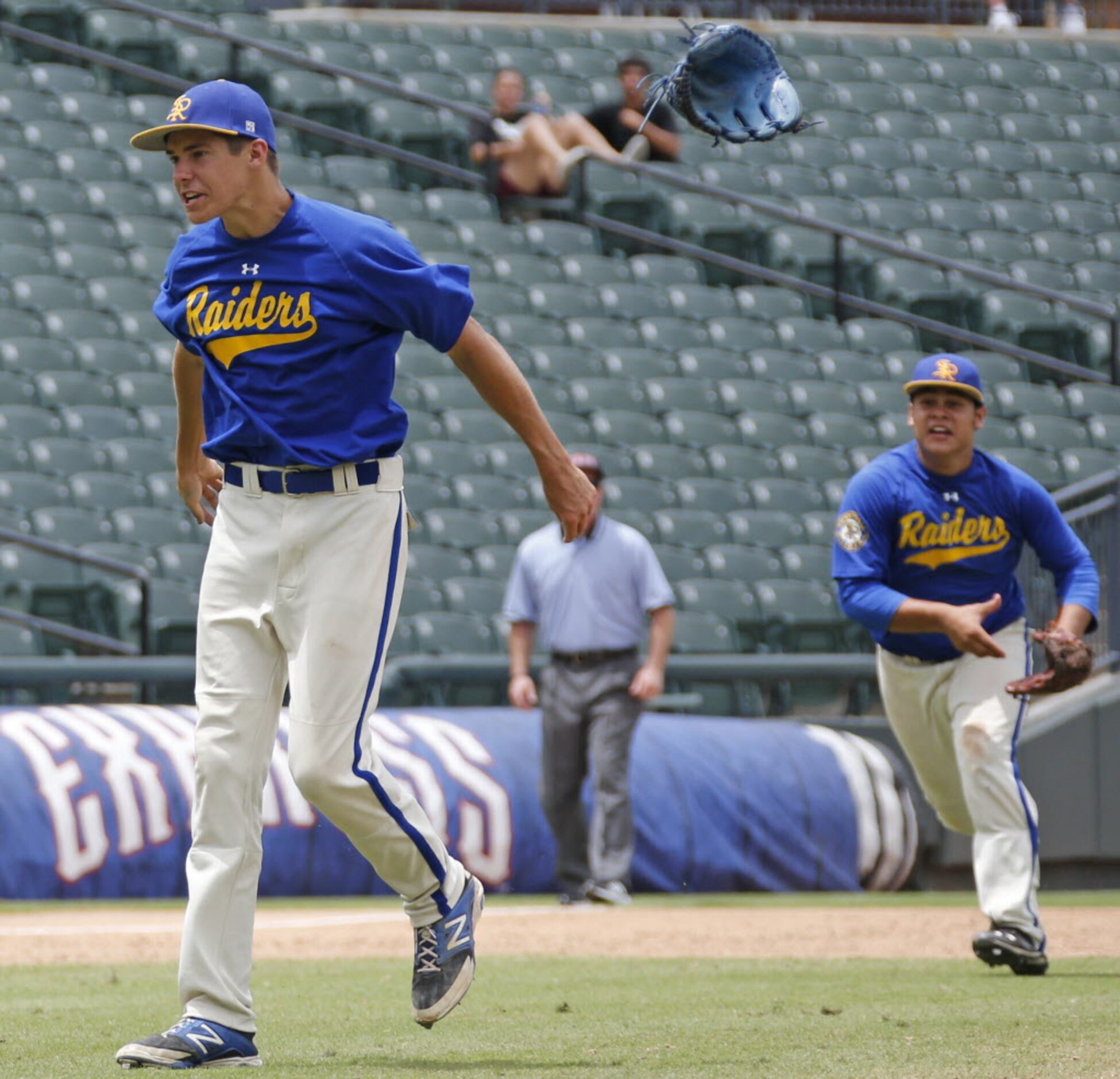 Sunnyvale pitcher Nathan Hawkins throws his glove after recording the final out of the...