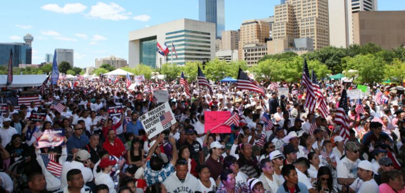 A crowd packed the front stage area during Sunday's march and rally calling for immigration...