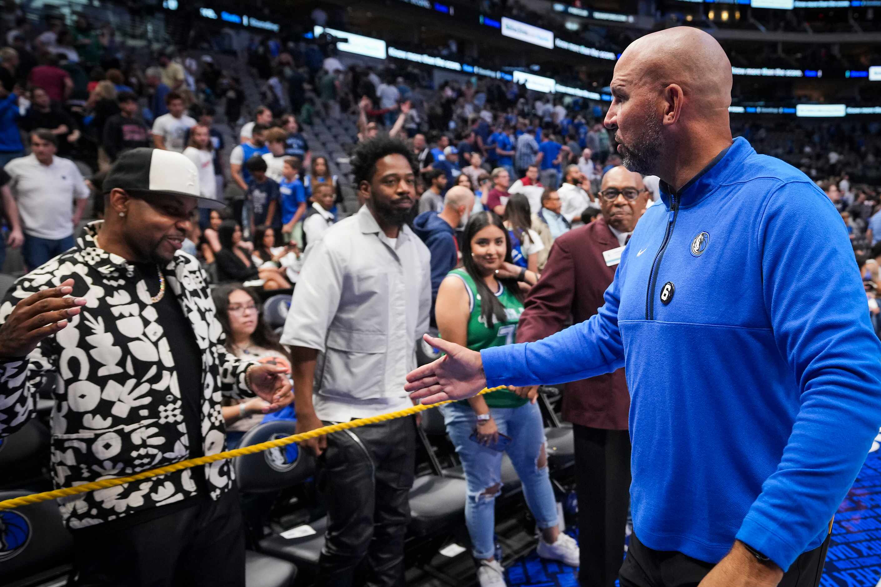Dallas Mavericks coach Jason Kidd leaves the court after an NBA preseason basketball game...