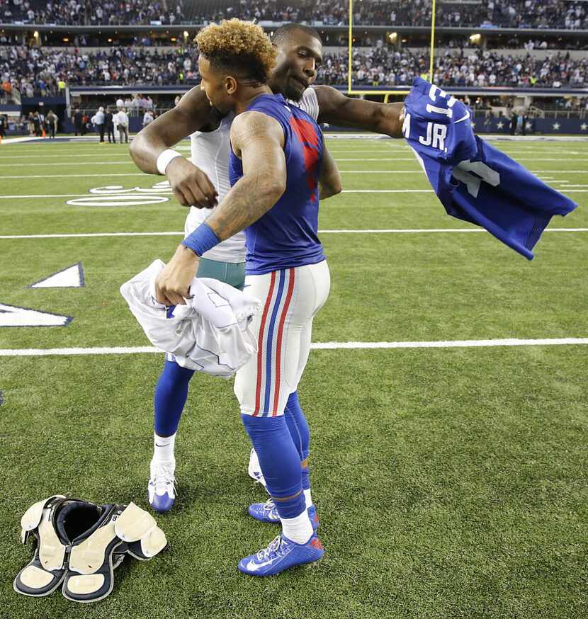 Former Dallas Cowboys wide receiver Dez Bryant and New York Giants wide receiver Odell...