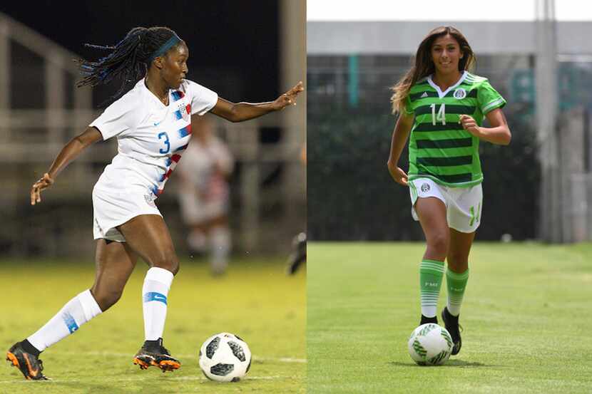Samar Guidry (left) and Reyna Reyes (right) of FC Dallas playing for the USA and Mexico...