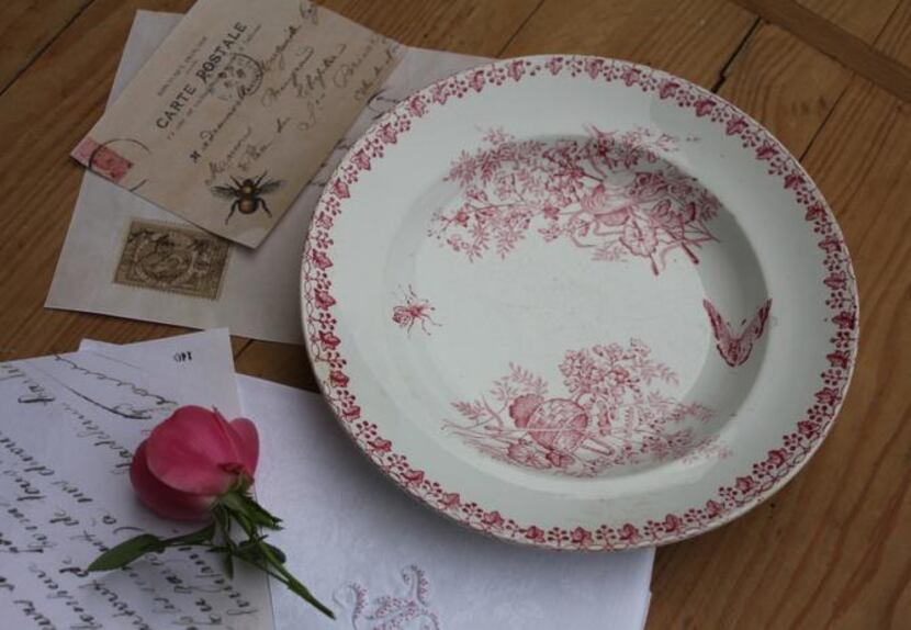 
Vintage transferware dishes and any piece of yellowed paper with French handwriting are...