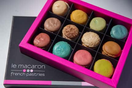 Le Macaron sells some unexpected flavors, like very berry violet (top right), and red velvet...