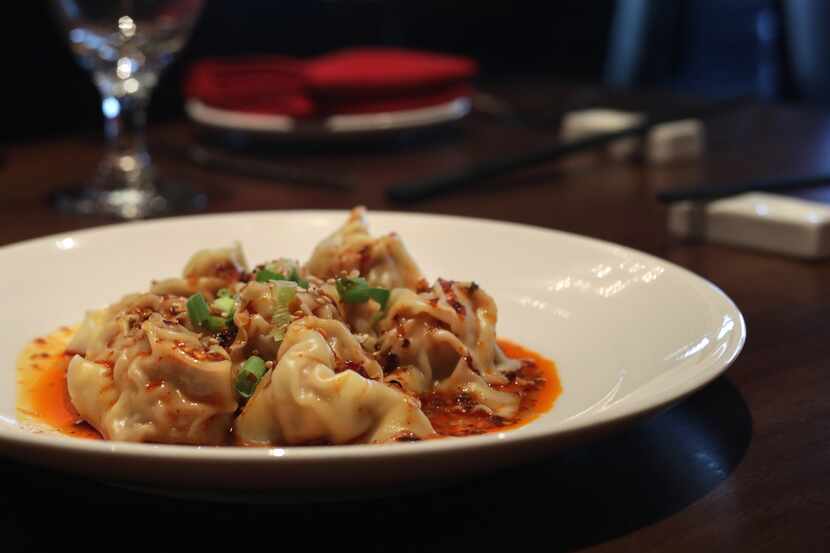 The Famous Pork Wonton in Szechuan Chili Sauce plate at Jia Modern Chinese in Dallas.