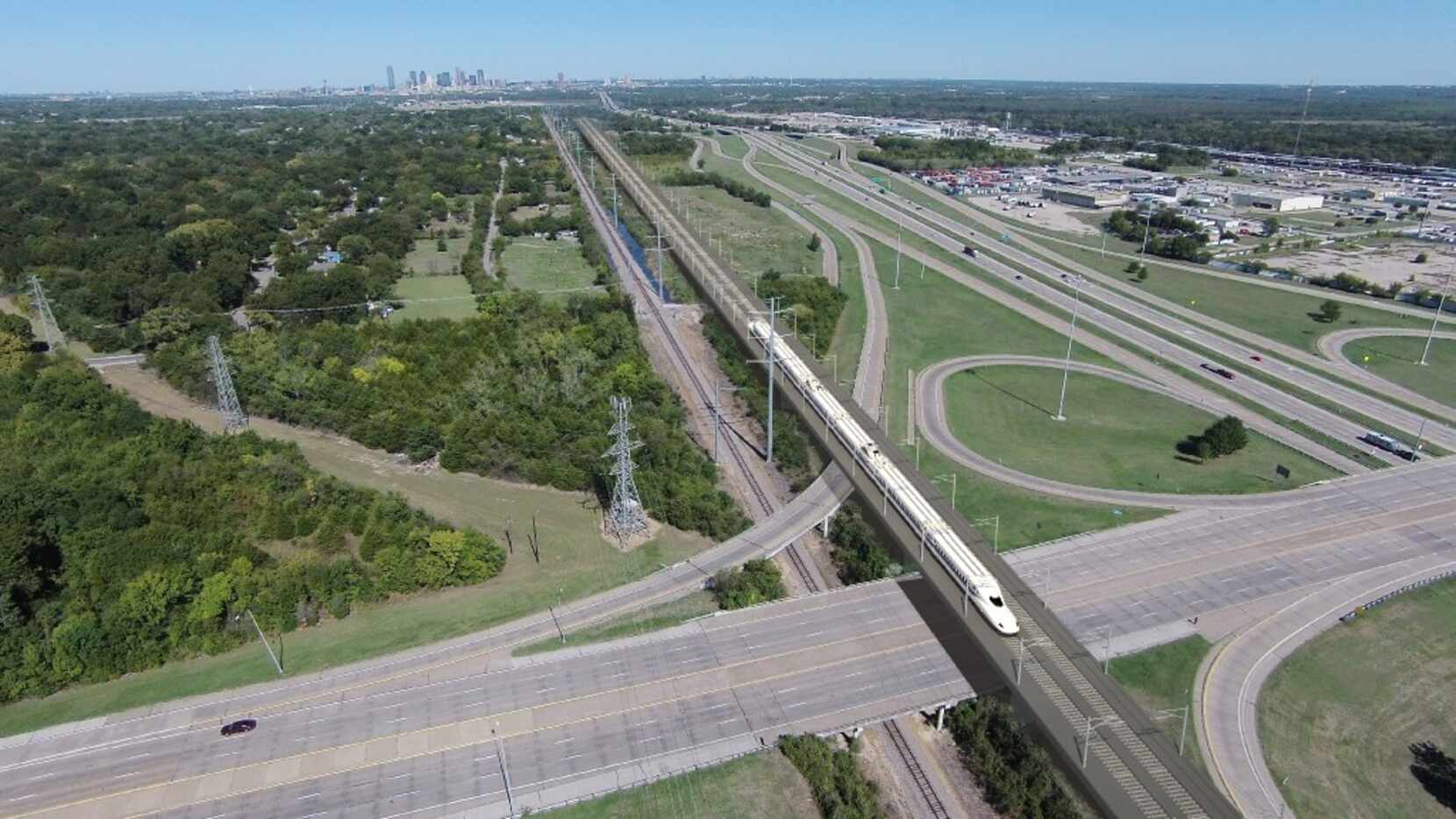 This concept photo from Fluor Corp. shows how the proposed Dallas-to-Houston bullet train...