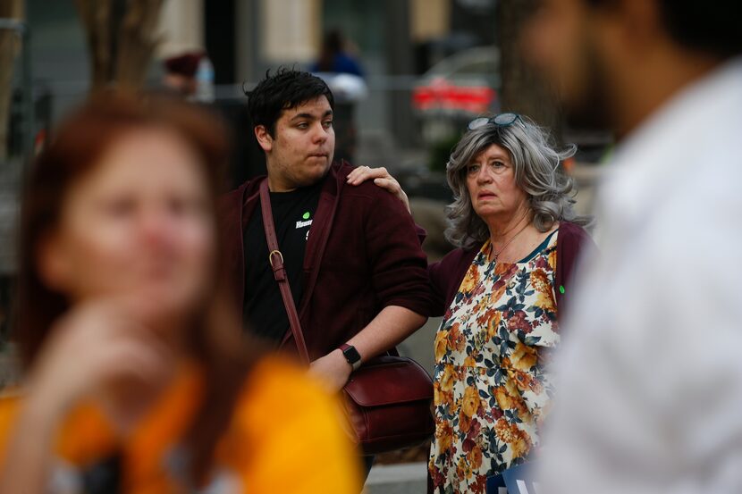 Elijah Goodfriend-Papa and Suzanne Goodfriend, of Whitewright, Texas, become emotional after...