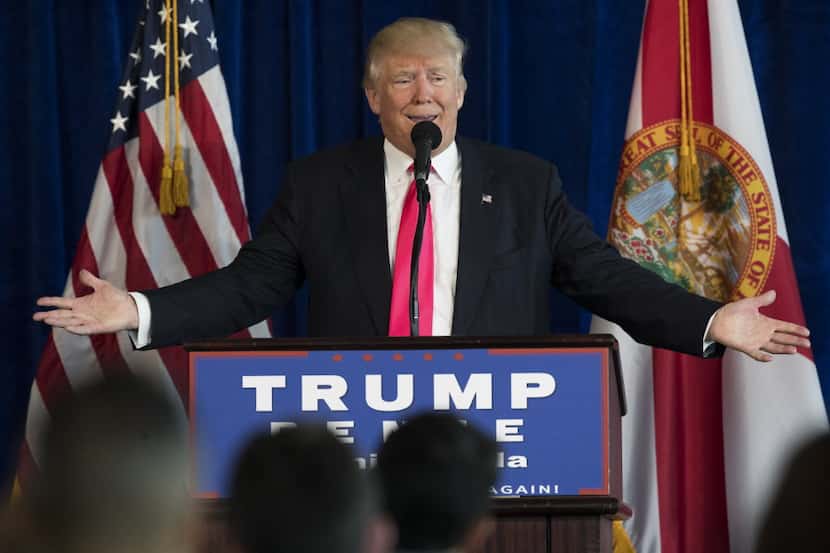 Republican presidential candidate Donald Trump spoke during a news conference Wednesday at...