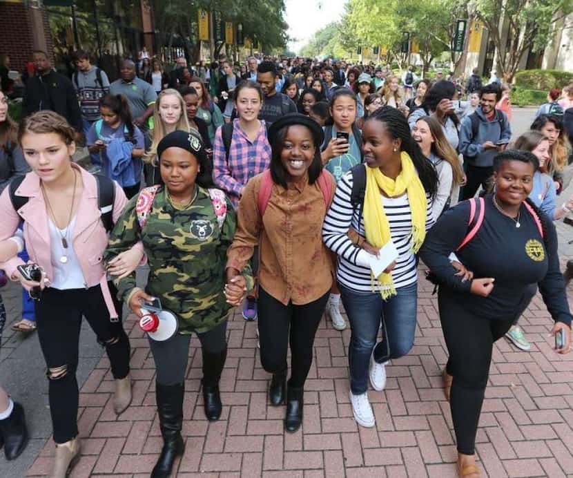 Hundreds of people from the Baylor University community escorted student Natasha Nkhama to...
