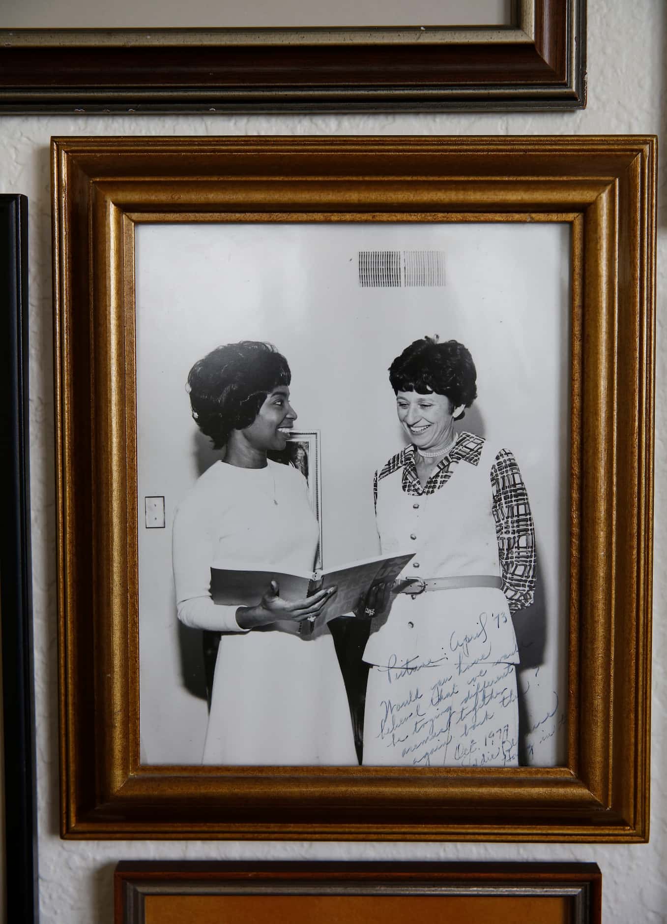Dallas’ first female mayor Adlene Harrison (right) and State Rep. Eddie Bernice Johnson in a...