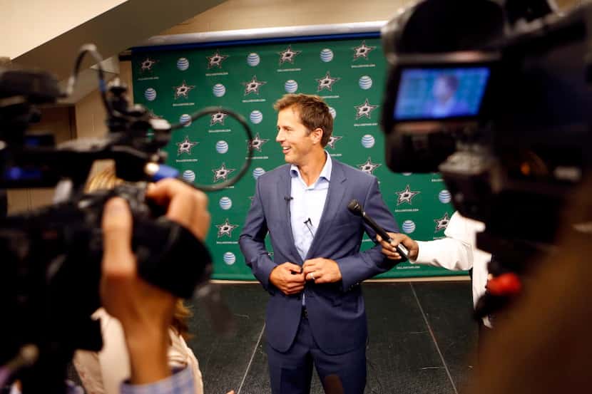Mike Modano is announced to the media as a member of the Hockey Hall of Fame as part of the...