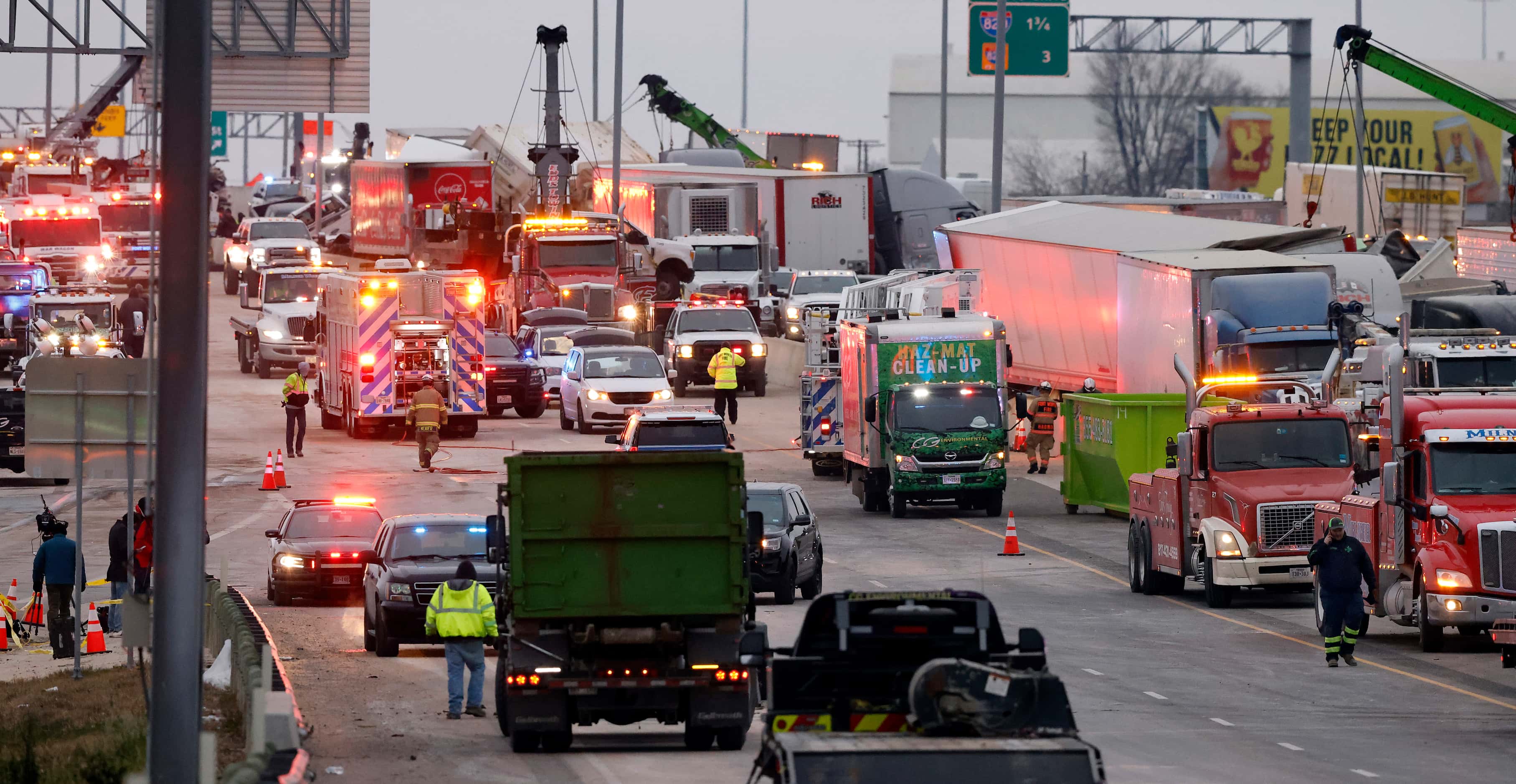 Cleanup continues on Interstate 35W near Northside Dr. in Fort Worth after a 133-car pile-up...