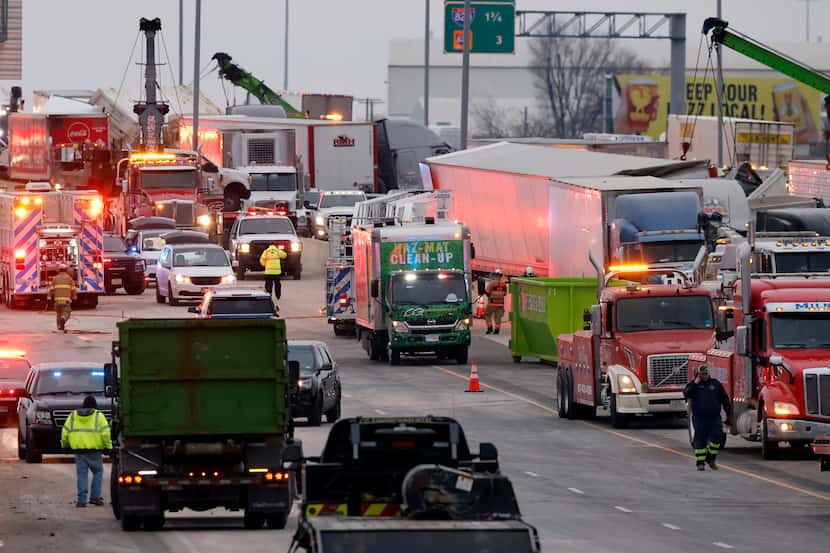 Cleanup continues on Interstate 35W near Northside Drive in Fort Worth after a 133-car...