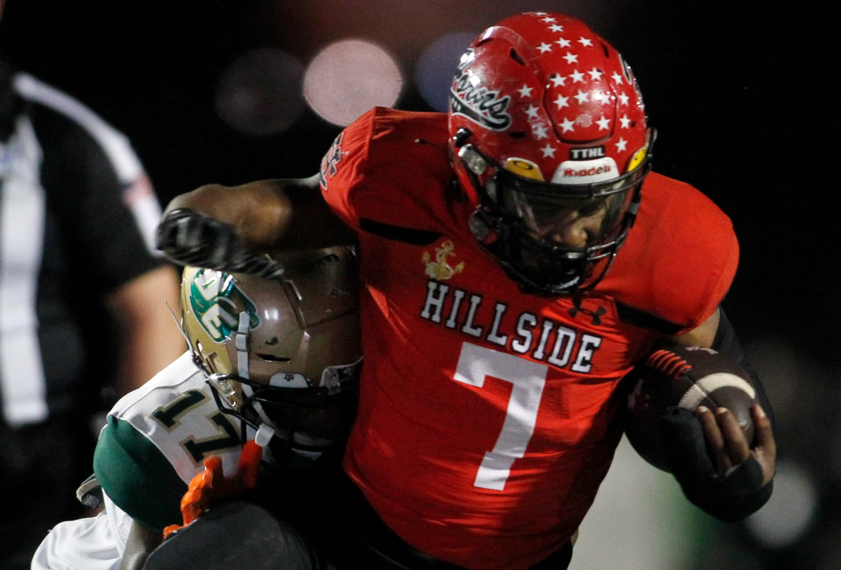 Cedar Hill running back Dayshun Reese-Williams (7) is tackled after a short gain by DeSoto...