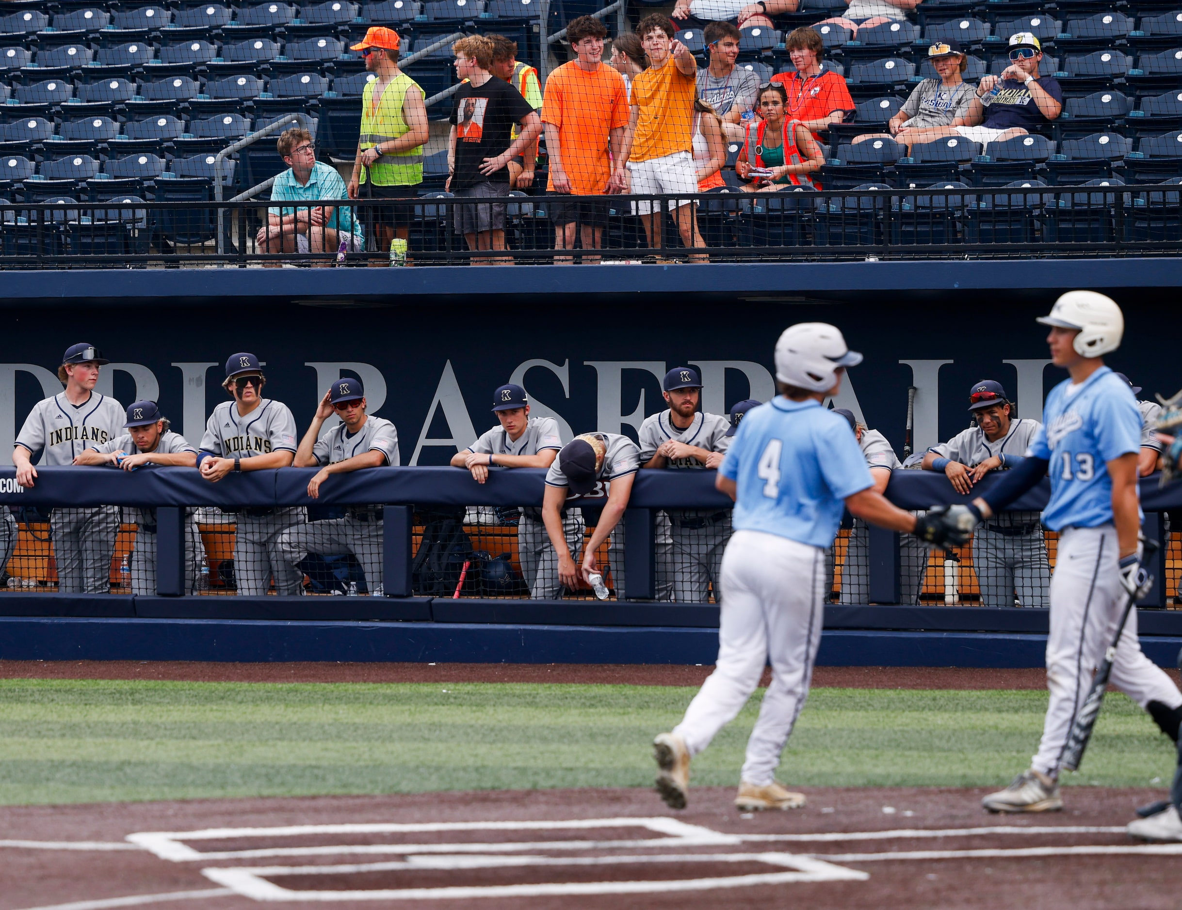 Keller fans and players react as Flower Mound’s Kyle Conne (4) scores during Game 3 of a...