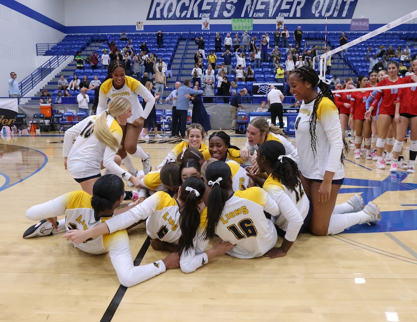 Plano Prestonwood Christian celebrates winning its third straight TAPPS 6A volleyball state...