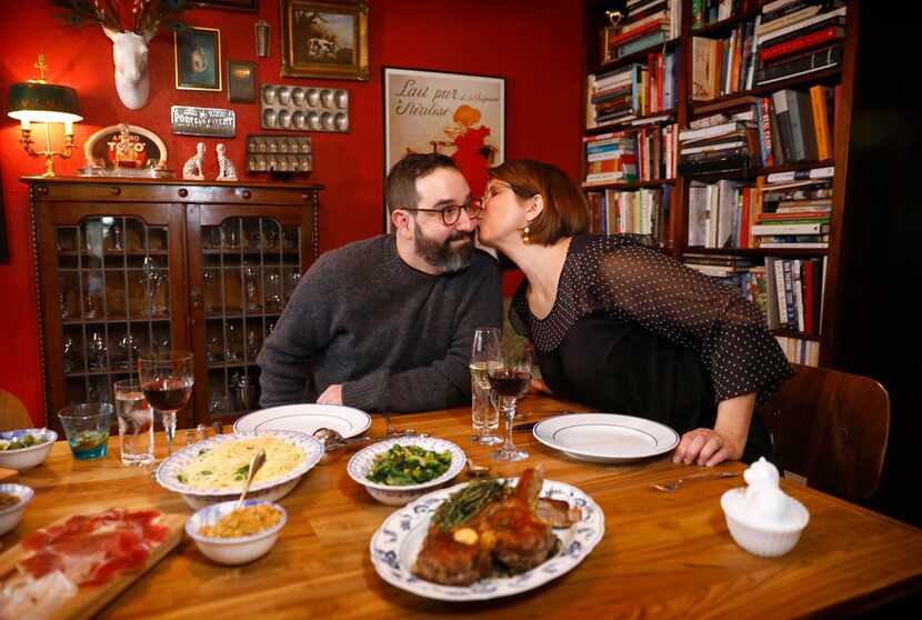 David and Jennifer Uygur prepare a Valentine's dinner at their North Oak Cliff home in Dallas.