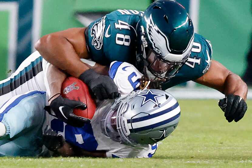Philadelphia Eagles linebacker Patrick Johnson (48) crushes Dallas Cowboys wide receiver...