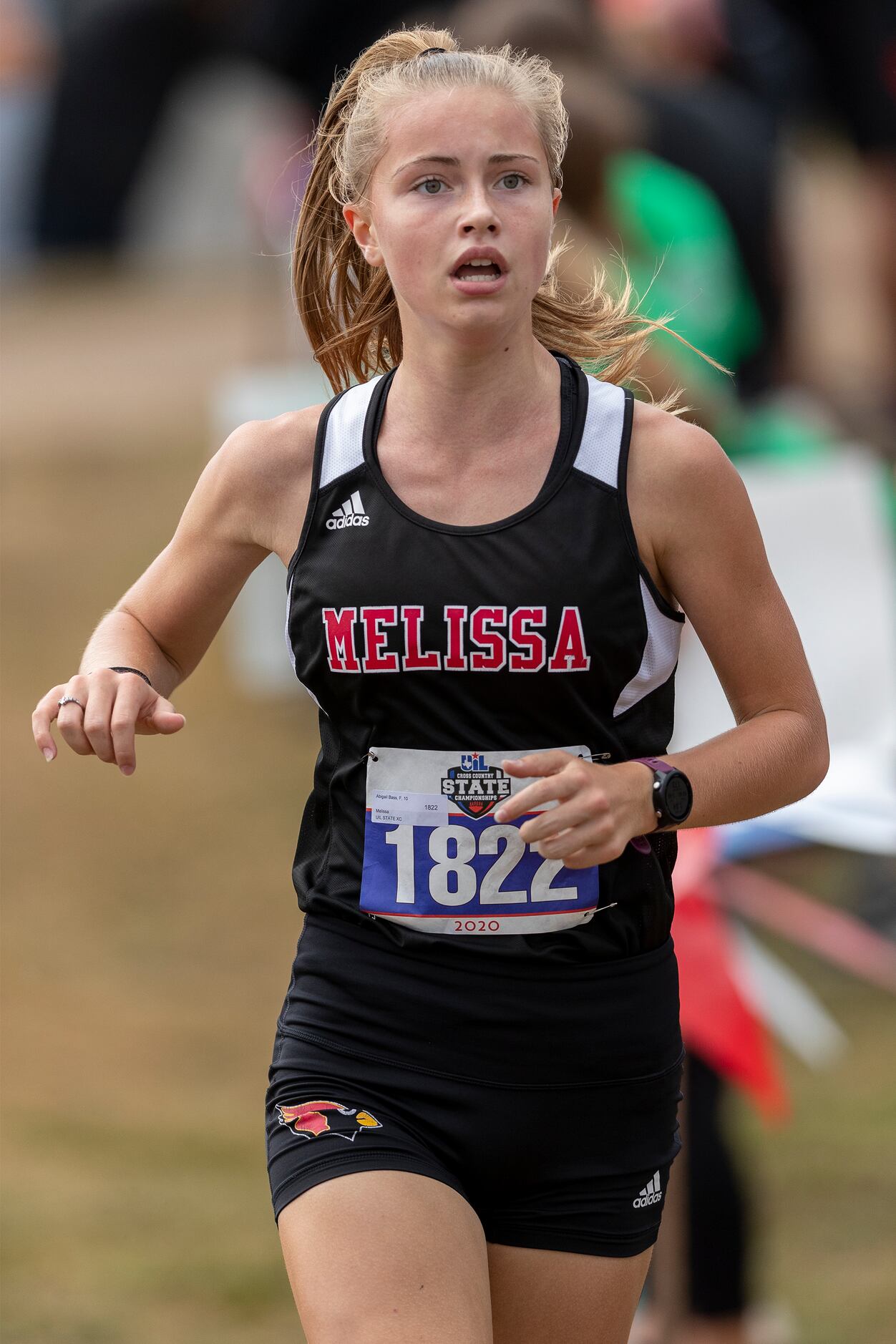 Melissa's Abigail Bass (1822) finishes fifth in the girls UIL Class 4A state cross country...