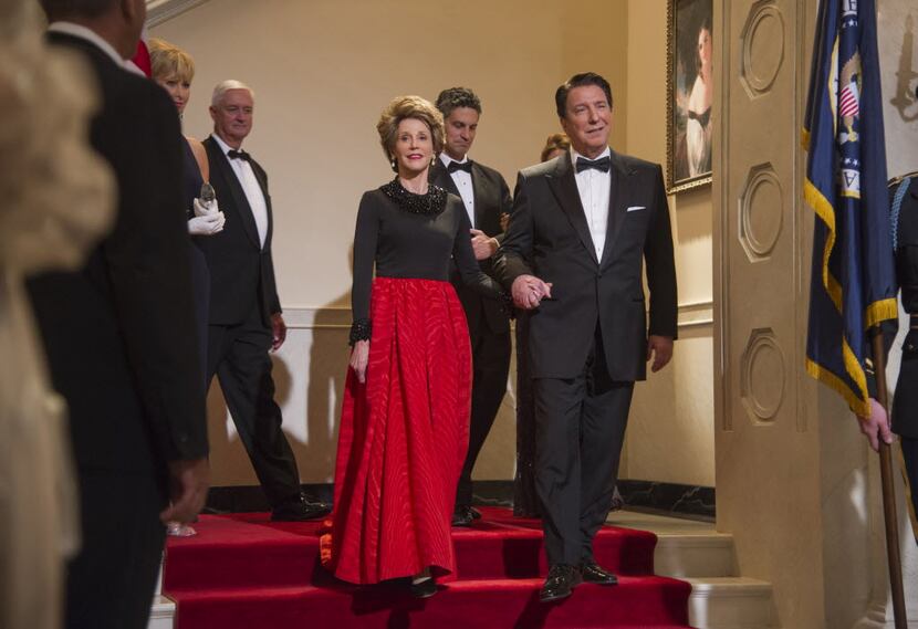 This film image released by The Weinstein Company shows Jane Fonda as Nancy Reagan, center...