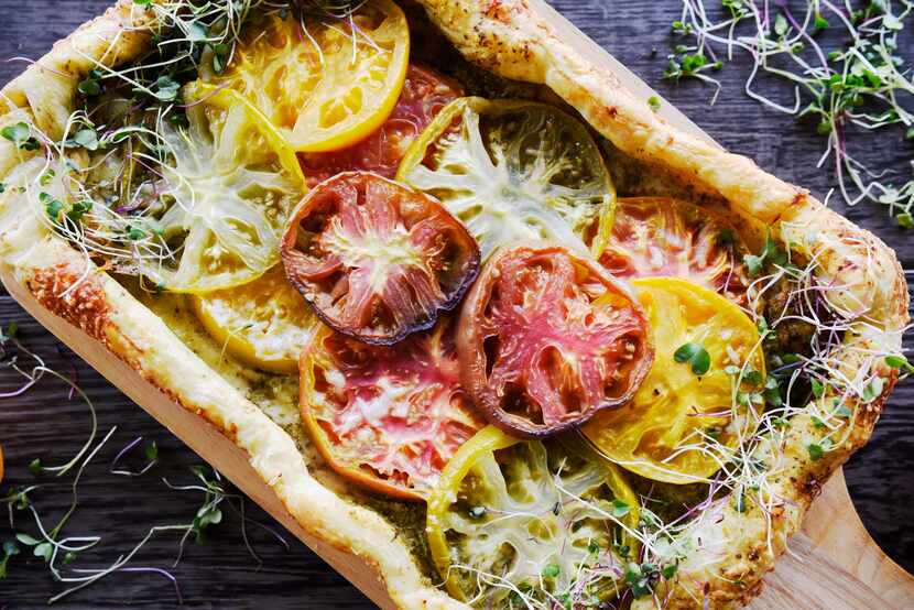 Heirloom tomato tart, from Kristen Massad at her home in Dallas, March 11, 2020. Ben...