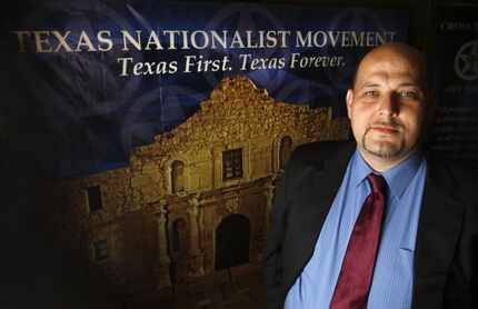 Daniel Miller, president of the Texas Nationalist Movement, at a recruiting meeting in...