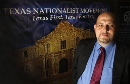 Daniel Miller, president of the Texas Nationalist Movement, at a recruiting meeting in...