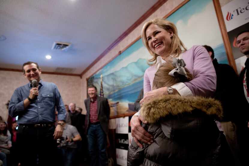 Republican presidential hopeful Sen. Ted Cruz of Texas, with his wife, Heidi, and daughters,...