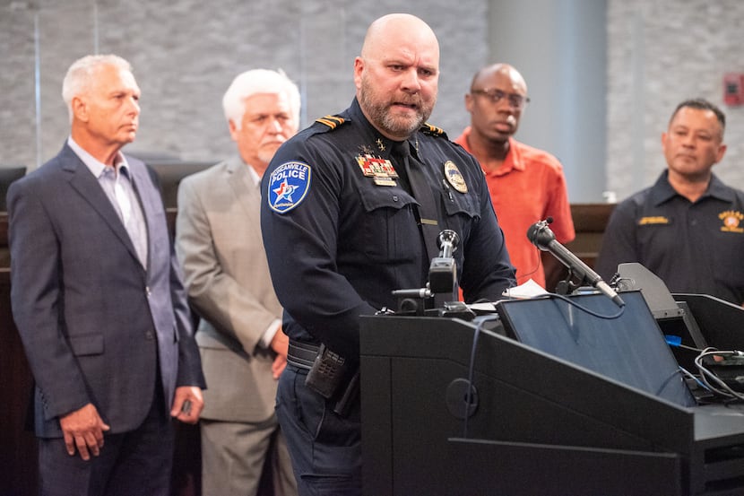 Duncanville Assistant Chief of Police Matthew Stogner conducted a press conference about an...