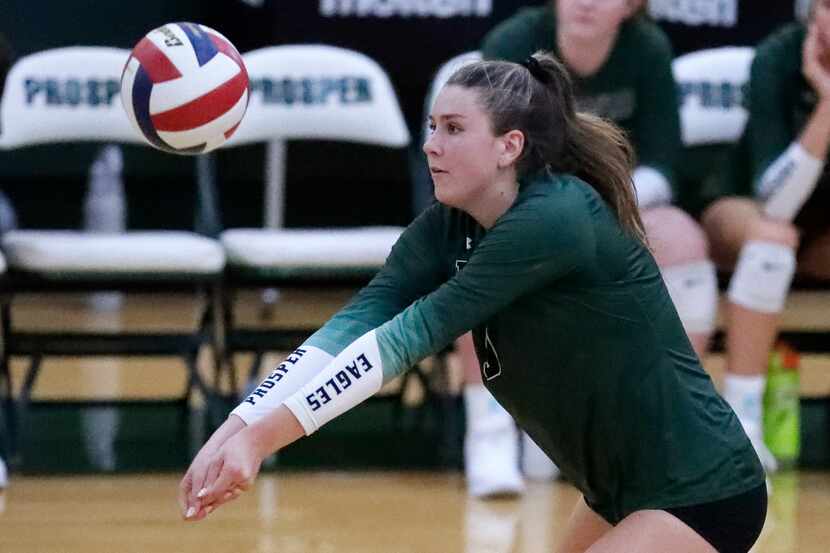 Prosper's Ayden Ames receives a serve during a match against Coppell on September 5, 2023....