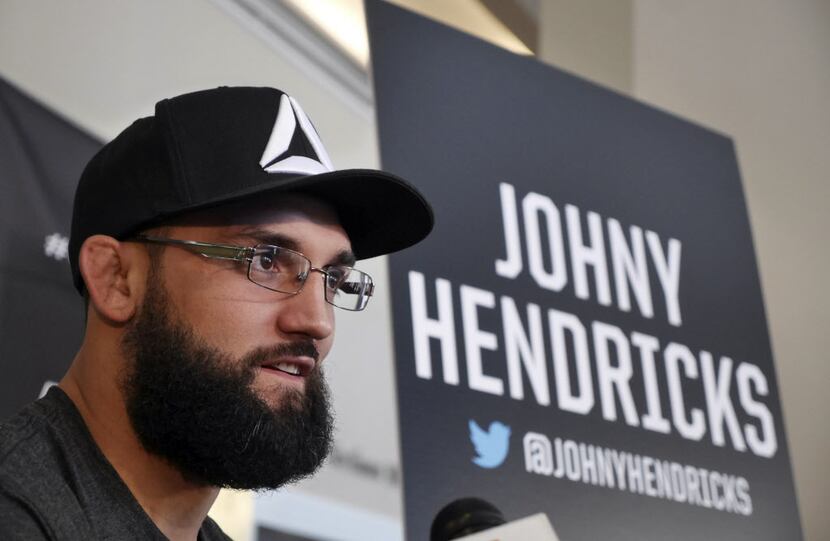 Johny Hendricks talks to the media at the UFC World Welterweight Championship Welterweight...