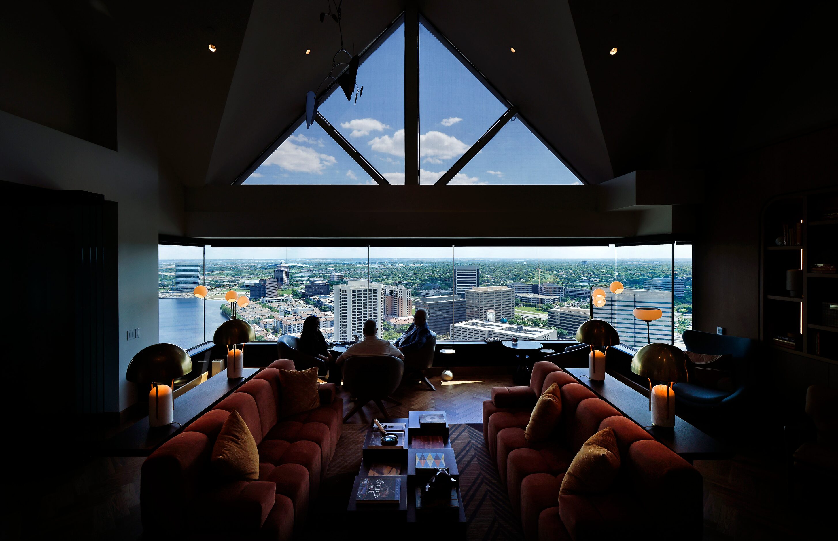 An interior view of the restyled mid-century modern Constellation Club lounge atop The...