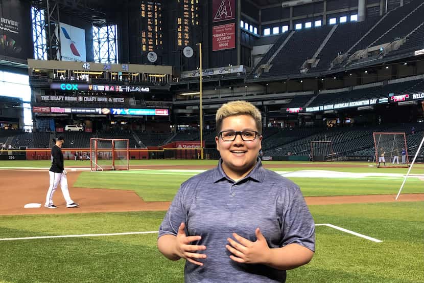 Arianna Vedia is a SportsDay intern at The Dallas Morning News. She is shown at Chase Field...