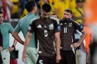 Mexico's Santiago Gimenez reacts at the end of a Copa America Group B soccer match against...