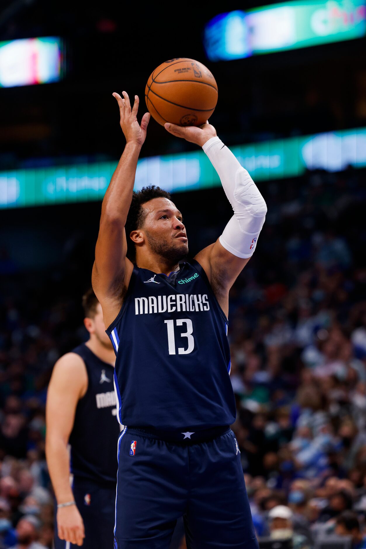 Dallas Mavericks guard Jalen Brunson (13) shoots a free throw during the fourth quarter of...