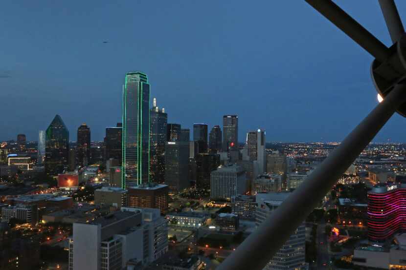 A look at downtown Dallas from the Geo Deck at Reunion Tower in Dallas. 