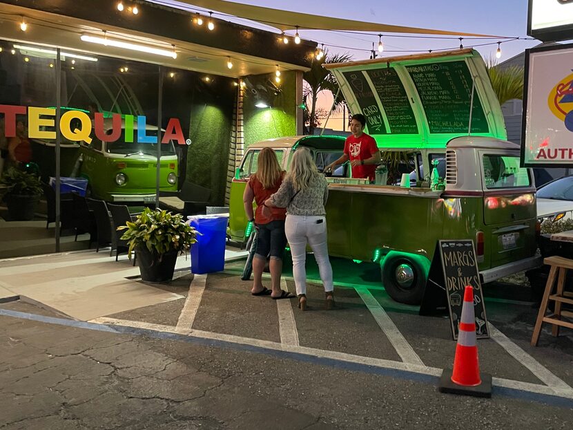 An old VW microbus is used as a bar in St. Petersburg. 