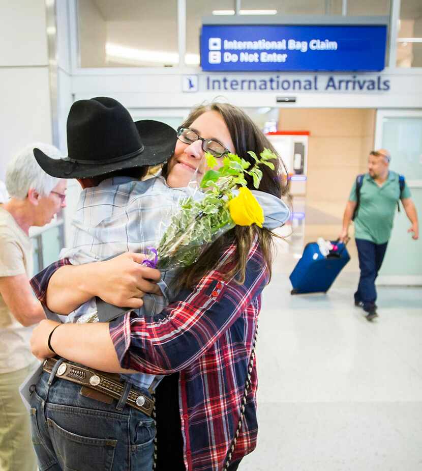 
Danielle Banks hugged her nephew Ben on Saturday at D/FW Airport. The Allen High School and...