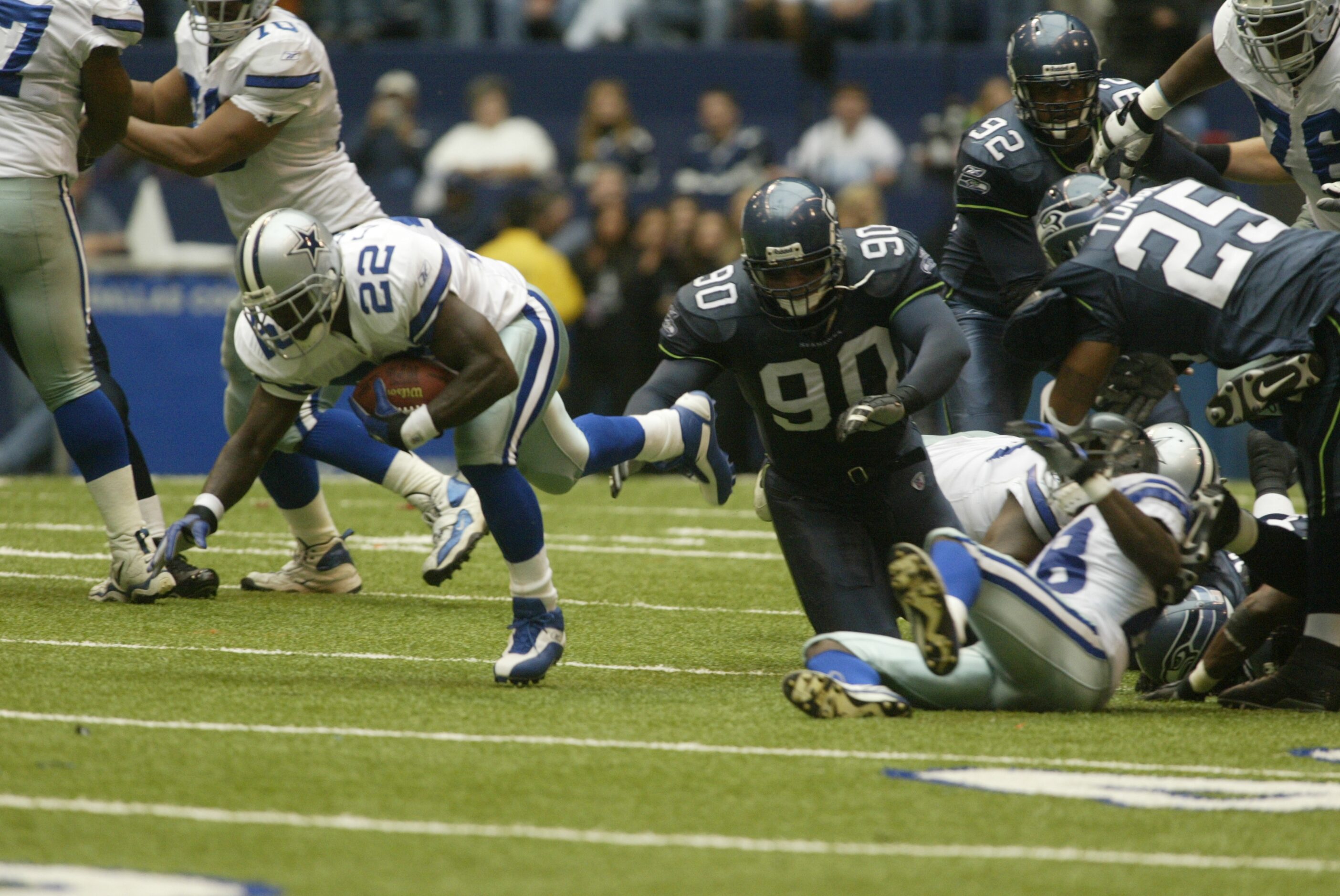 Dallas Cowboys running Emmitt Smith (22) breaks the all-time rushing record with an 11-yard...